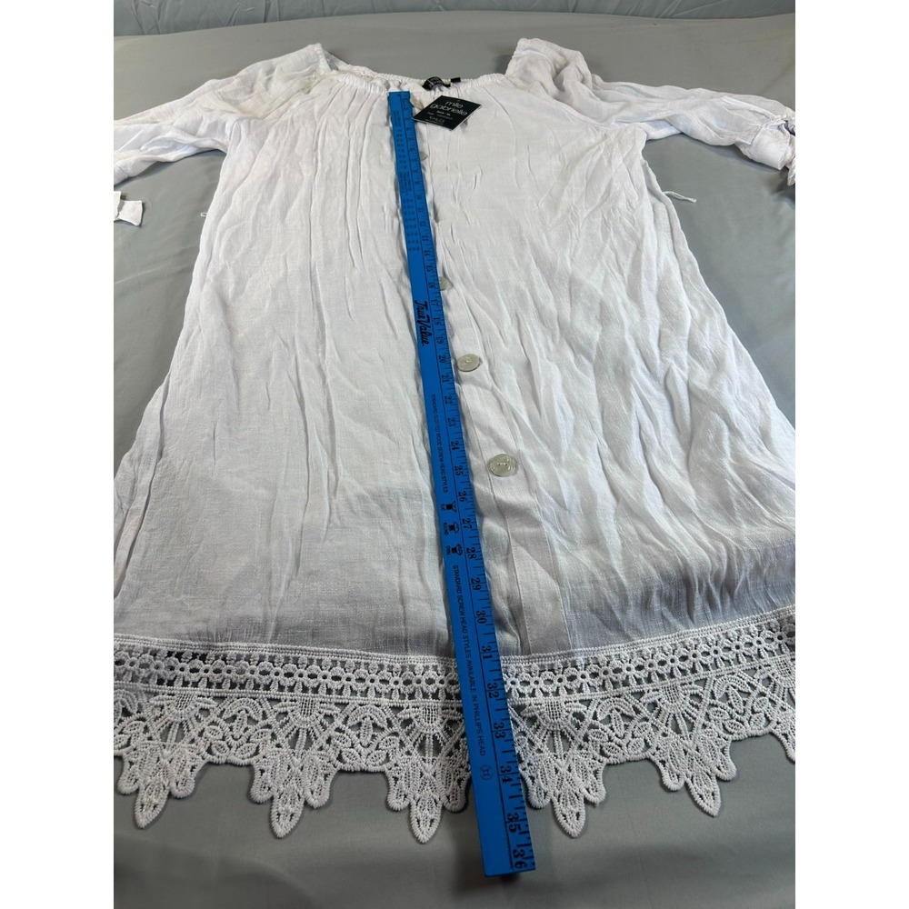 Mlle Gabrielle Womens Dress XL White Boho Cottagecore Lace Hem Button Up - Picture 8 of 11
